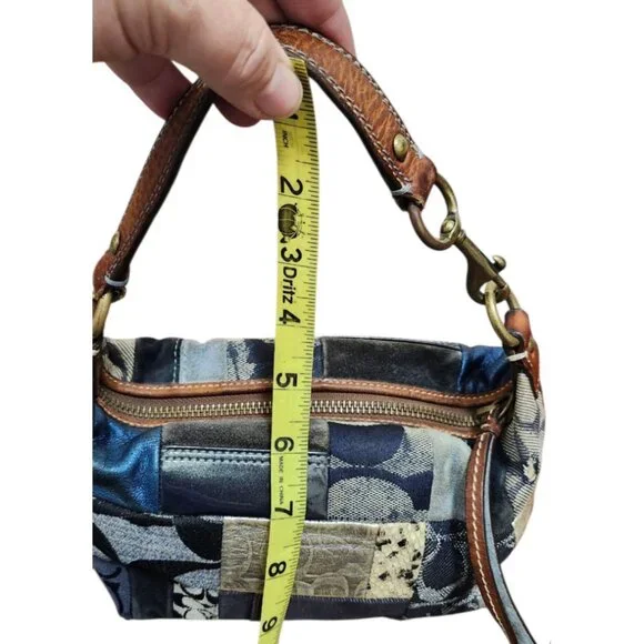 COACH Patchwork Denim Flower Print Accessory Pouch Mini Bag Indigo